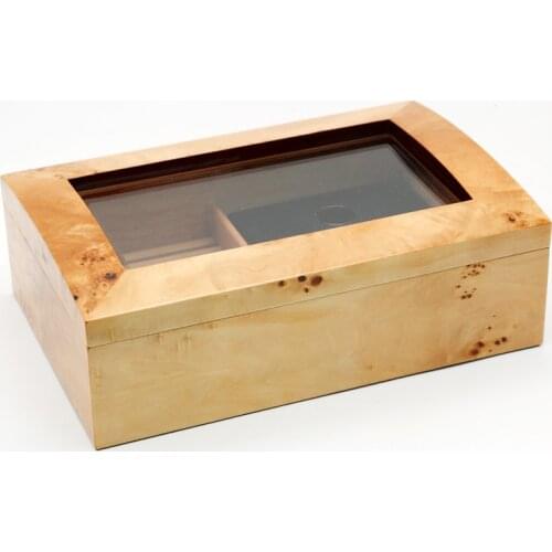 XF-B007 Cigar Humidor Box Cedar Wood Case W/ Humidifier Travel Glass Cigarette Storage Device Up to 75 Cigars Gift For Friends