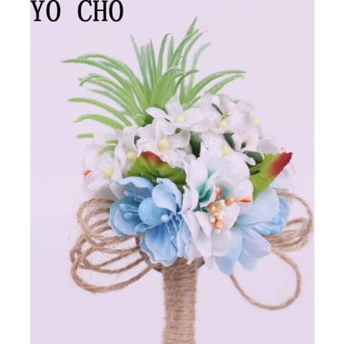 YO CHO Elegant And Noble Light Blue White Orchid Artificial Corsage Bracelet Silk Flower Bridesmaid Bestman Flowers Wedding Prom