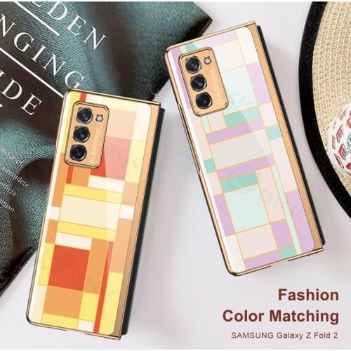 Tempered Glass Plating Edge Hard Case For Samsung Galaxy Z Fold 2 Flip 5G Luxury Pattern Cover For Samsung Z Fold 2 Flip 5G Case