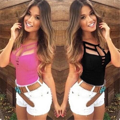 Summer Women Tank Tops Ladies Sexy Casual Sleeveless Bandage Hollow Out Slim Vest T-shirt Camis Gilet Size S