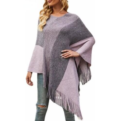 Women Clothing Sweater Autumn Winter 2021 New Knitwear Contrast Color Stripe Cloak Shawl Tassel Pullovers womens coats and capes