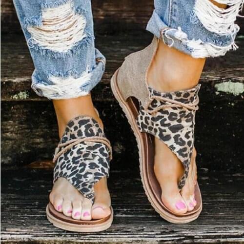 Summer Women Sandals Leopard Print Summer Shoes Flat Sandals