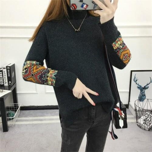 Women Vintage Turtleneck Sweater Jumpers Long Sleeve Solid Retro Pullover and Sweaters Irregular Split sueter mujer