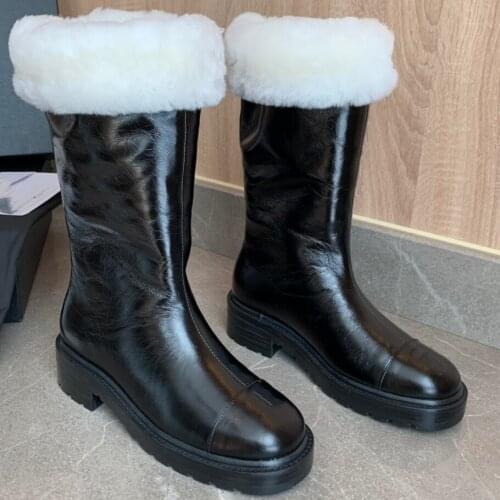 Kmeioo winter warm med-calf boots furry short boots wool round toe Snow Boots for women basic low heels