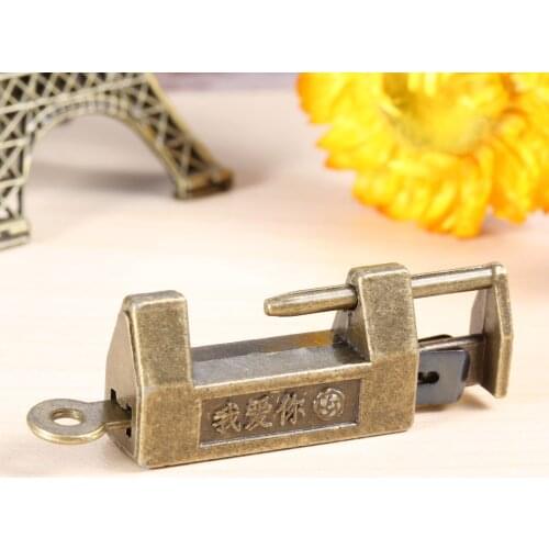 1Pc 33x18mm Zinc Alloy Chinese Old Vintage Lock Retro Padlock Jewelry Wood Box Padlock Lock with Key for Suitcase Drawer Cabinet