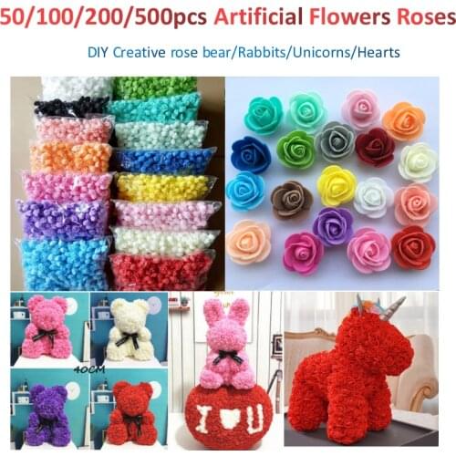 50/200/500pcs Artificial Flowers Roses for Rose Teddy Bear 3.5cm Foam PE Valentine Wedding Christmas Gift Diy Decorative Flowers
