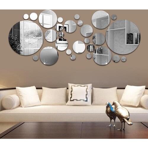 30Pcs Acrylic 3D Mirror Wall Stickers Round Wall Decor DIY Wall Stickers Bedroom Kitchen Home Room Decoration Wall Decor Art