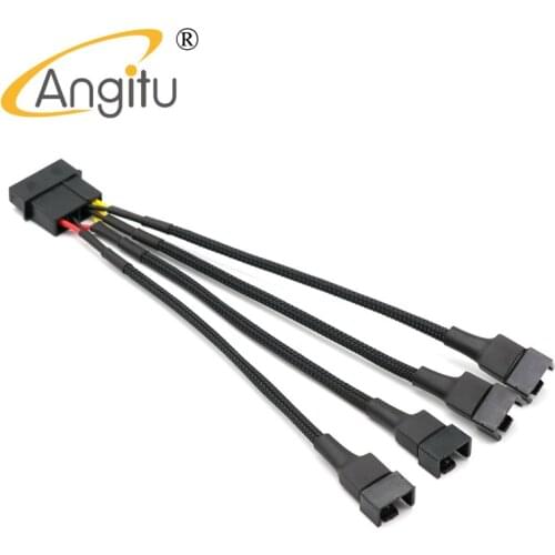 Angitu 15cm Sleeved 4Ports Molex to 4Pin PWM Fan Adapter Cable 5V, 7V, 2x 12V