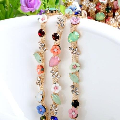 Free Shipping 5 yards Rhinestone Trim With Resin Stones, Rhinestone Bridal Applique,Wedding Applique,Rhinestone Chain TONG001