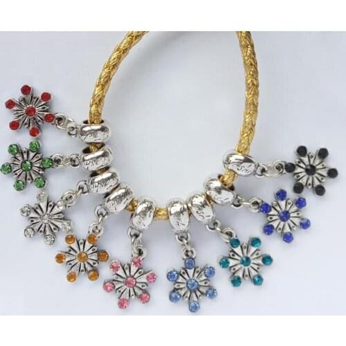 Free shipping 50pcs 30x13.5mm antique silver plated alloy big hole snowflake pendants beads charms fit European bracelet DIY