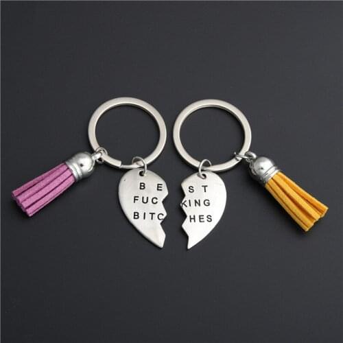 1Set Heart Shaped Best Frind letters Charms Keyring With Tassel Couple Friendship Souvenir Gift Keychain Jewelry Handcraft E818