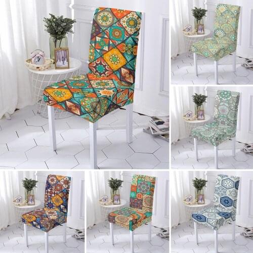 Elastic Mandala Chair Cover Bohemian Style Chair Slipcovers For Dining Room Removable Anti-dirty Chair Protector 1/2/4/6 PCS