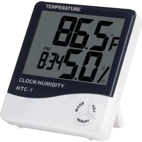 Digital hygrometer thermometer & clock meter temperature & humidity with memory home office time month and day calendar HTC-1