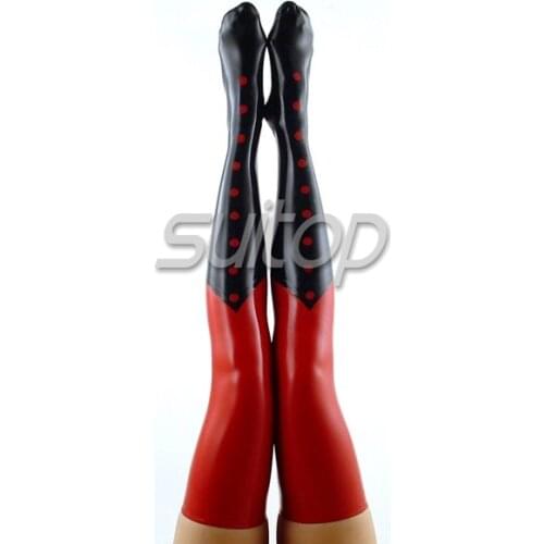 Rubber latex fetish wearing long stocking for ladies SUITOP female women