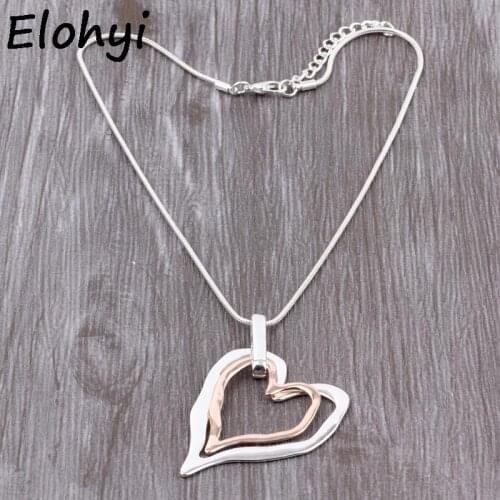 ELOYHI Novel Big Double Heart Layer Snake Chain Collar Top Quality Plated For Women Trendy Neckalce&Pendants Gift