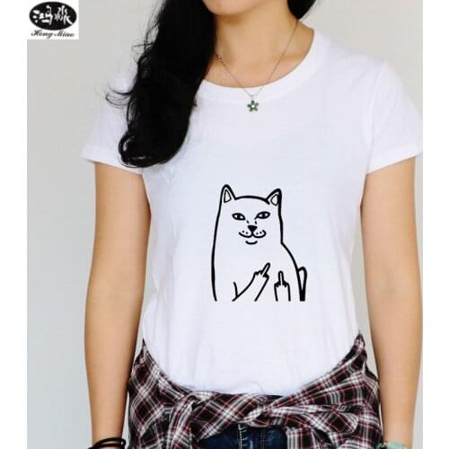 Hongmiao Summer New Lady T-shirt Animal Cat Street Print Round Neck Short-sleeved T-shirt Shirt 3 Colors C123