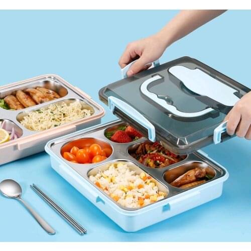 304 Stainless Steel Insulation Compartment Lunch Box Office Worker Portable Lunch Box Family-style Childrens Multi-lattice Tray