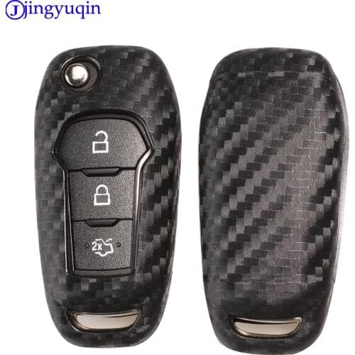 Jingyuqin Carbon Fiber Patten Soft Silicone Car Key Case Cover For Ford Everest Explorer Edge Focus Kuga Accessories Car-Styling