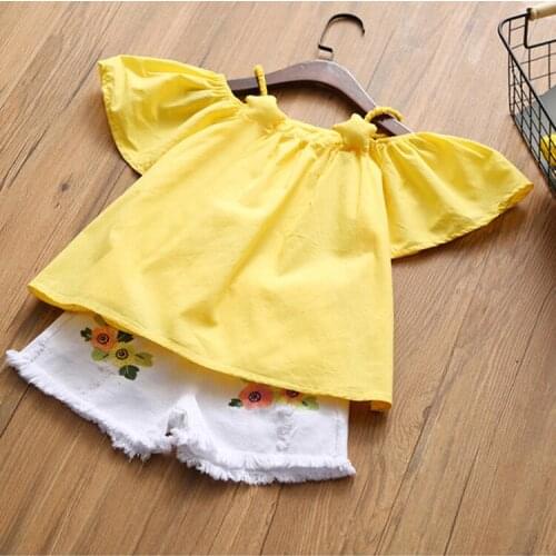 Girls' Suit Summer Stripe Top Jeans Childrens Clothing