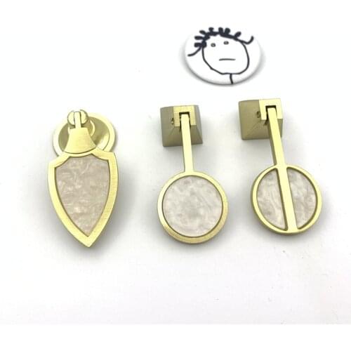 LCH Nordic Style Brushed Brass Color Inlaid with Seashell like material Cabinet Knob Door Pull Furniture Handles Gold Knob