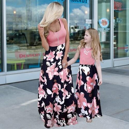 Summer Family Matching Clothes Sleeveless Patchwork Mother and Daughter Dress Flower Girls Dress Women Toddler Girls Outfits