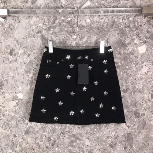 Fashion 2021SS Summer Luxury Women Sequined Star Denim Mini Skirt For Ladies Gdnz 7.18