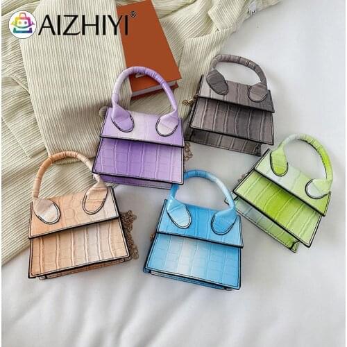 Fashion Women Alligator Pattern Gradient Color Chain PU Leather Shoulder CrossbodyBag Casual Ladies Top-handle Handbags