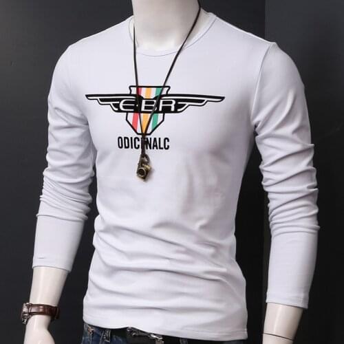 Mens Thickened T-Shirts Autumn Winter White Cotton Long Sleeve O-Neck Tshirt Fashion Print Thermal Clothing