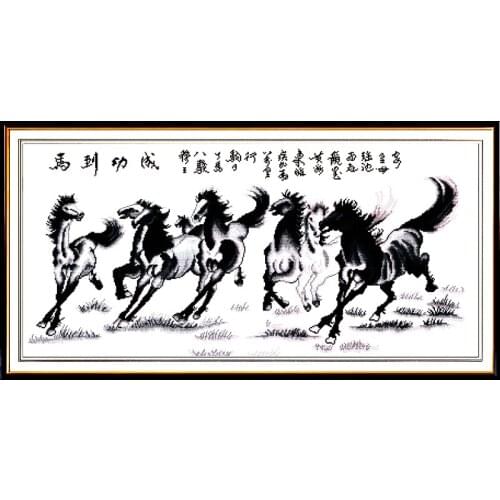 Eight gallop horses cross stitch kit Chinese counted stamped 14ct 11ct hand embroidery DIY handmade needlework supplies bag