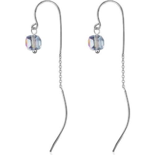 New Temperament Square Ear Line Women 925 Sterling Silver Jewelry Fashion Crystal Geometric Dangle Earrings SE755