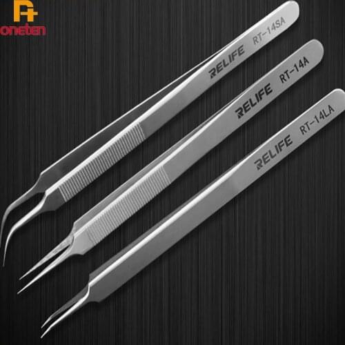 Relife Mobile phone Repair Tweezers RT-14A RT-14SA anti-static high toughness precision fine tip plus anti-skid chip repair