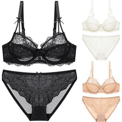 Sexy Lace Bow Plus Size Push Up Bra And Panties Set 3/4 Cup Breathable Underwire Women Underwear Lingerie