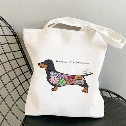 Shopper Anatomy of a Dachshund Printed Kawaii Bag Harajuku women Shopping Bag Canvas girl handbag Tote Bag Shoulder Lady Bag