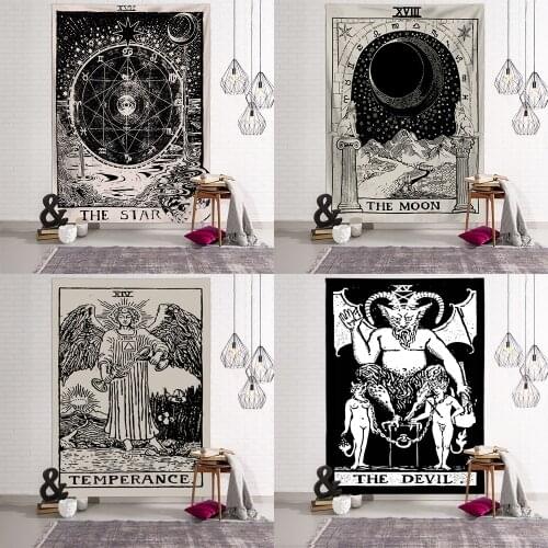 Dark Tapestry Wall Hanging Witchcraft Hippie Beach Throw Rug Carpet Sun Moon Tapestries Bohemian Home Art Psychedelic Decor