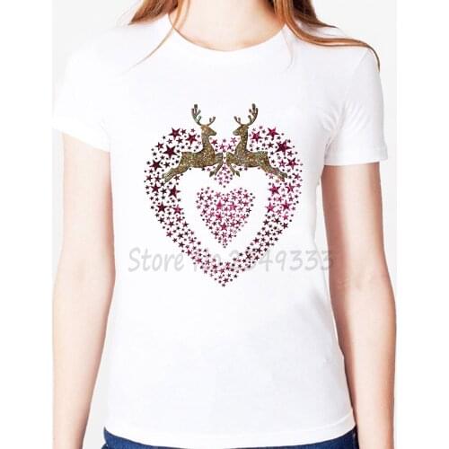 Christmas deer heart Print Women tshirt Modal Casual Loose Funny t shirts For Lady Top Tee Drop Ship SH-33