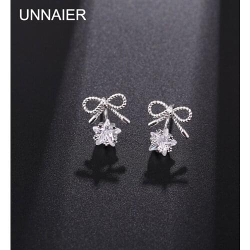 Earrings female bowknot small zircon metal earrings S925 silver hypoallergenic 2021 new temperament fashion earrings