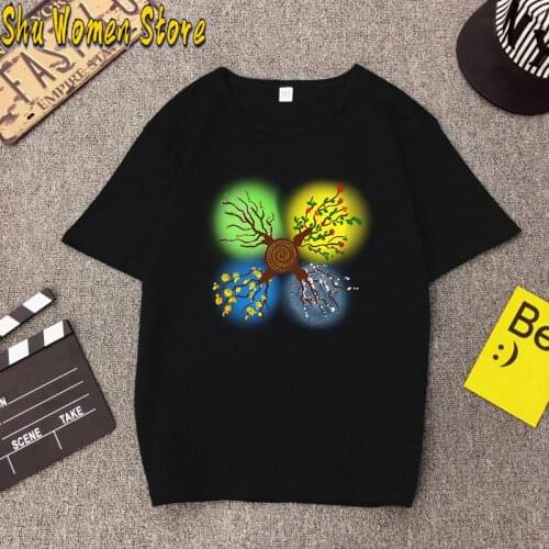 Woman spring, summer, autumn and winter Four seasons tree Print Harajuku Summer Tshirts Casual Round Neck Short Slee Top Tee Shi
