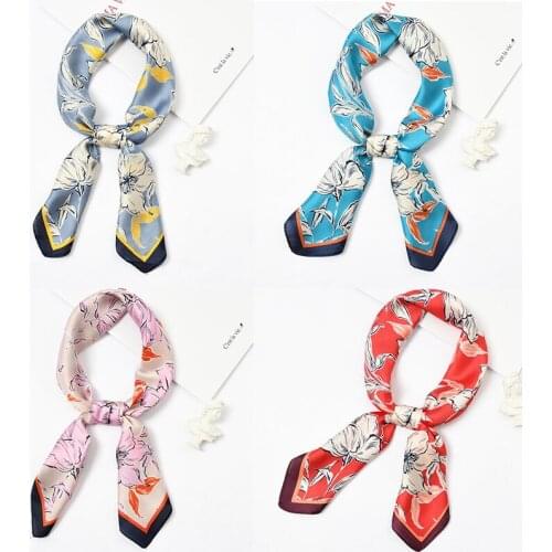 Yishine Wholesale 20pcs 4 Colors Multifunction Dot Rose Prints Women Satin Wraps Scarves Shawl Polyester Silk Scarf Handkerchief