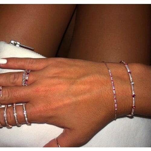 17-18cm Red White Cubic Zirconia Bangle Bracelet For Women 2020 Classic Cz Bangles