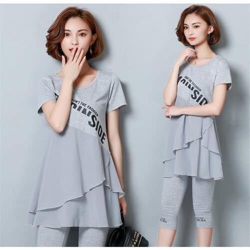 Womens Loose Outfits Two-piece Summer Casual letter Printed Short Sleeve Top + Trousers Tracksuit Set Sports Suit 5XL