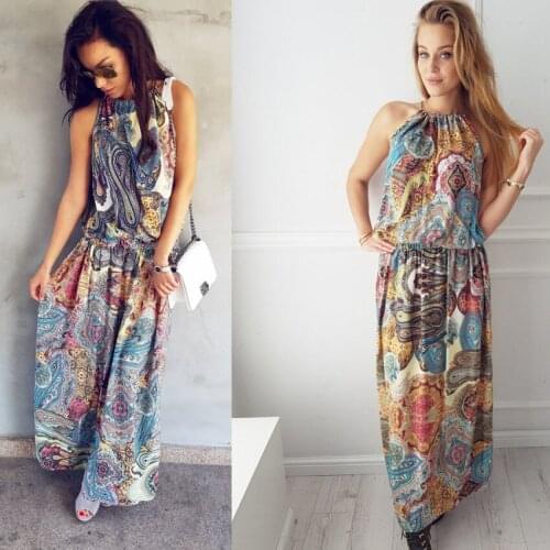 NEW Boho Women Floral Maxi Dress Sleeveless Summer Long Beach Sundress Ladies Womens Sexy Daily Dresses Clothing