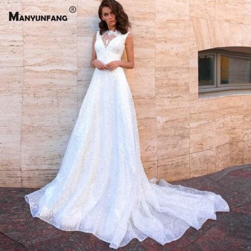 Elegant O-Neck Embroidery Appliques Tulle Sleeveless Wedding Dress Custom Made Button Back Chapel Train Bridal Ball Gown 2021