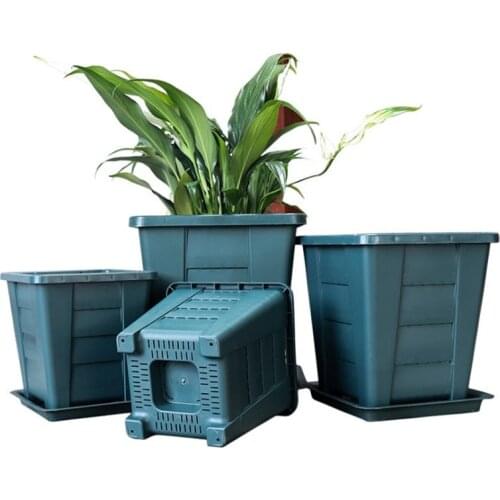 1set Plastic Flower Pot With tray Nordic Green Root Square desktop potted Plant Seedlings Planter Pot Garden Decoration Supplies