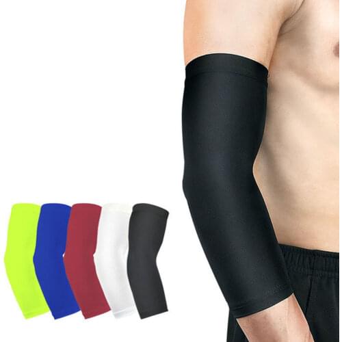 1PCS Running Man Sports Basketball Arm Sleeve Cycling Compression Arm Warmers Elbow Protector Pads Support For Men