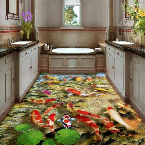 Beibehang On the ground wall murals wallpaper lotus carp carpets living room floor HD self-adhesive 3d flooring papel de parede