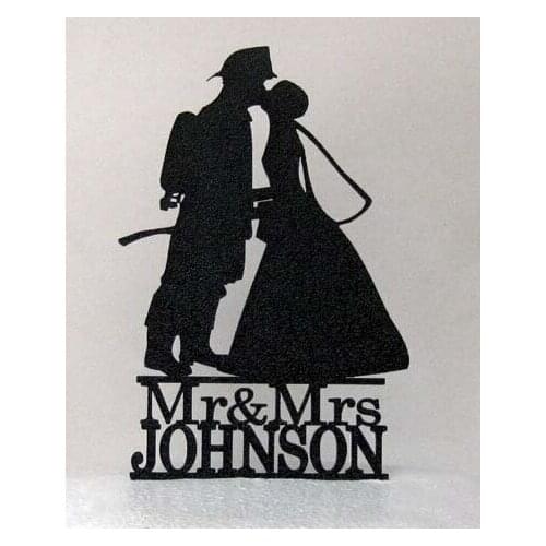 Acrylic wedding cake toppers Mr & Mrs Firefighter and Bride personalized last name color engagement bridal shower party tools