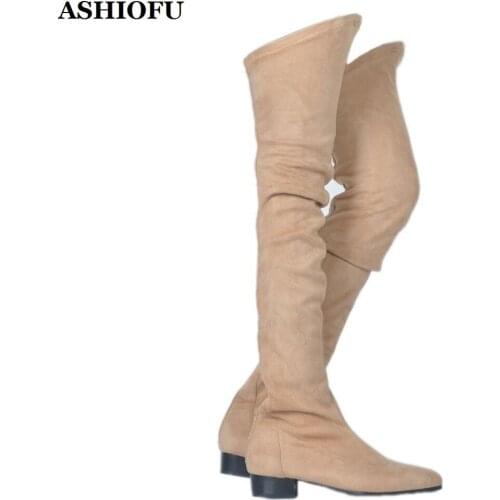 ASHIOFU Handmade New Womens Thigh High Boots Eurolish Sexy Party Prom Over Knee Boots Winter Evening Fashion Long Boots XD721
