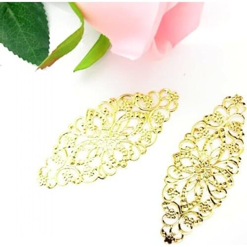 Free shipping-30Pcs Gold Plated Filigree Flower Wraps Connectors JMetal Crafts Gift Decoration DIY Findings 8x3.5cm J0551