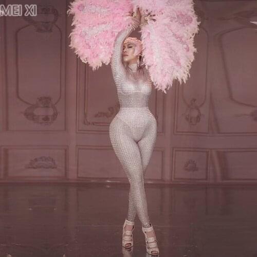 Sparkly pale pink full-body rhinestone jumpsuit party nightclub bar concert DJ singer/dancer costume