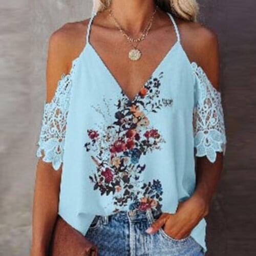 Sexy Print Sleeveless Blouse For Women V Neck Lace Short Sleeve Loose Hit Color Blouses Female Summer Shirts 2021 Fashion Tide